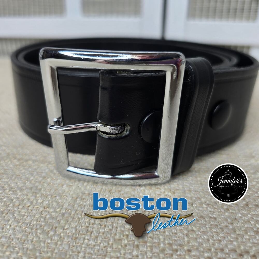 Boston Leather Men's Black Garrison Leather Belt Size 42